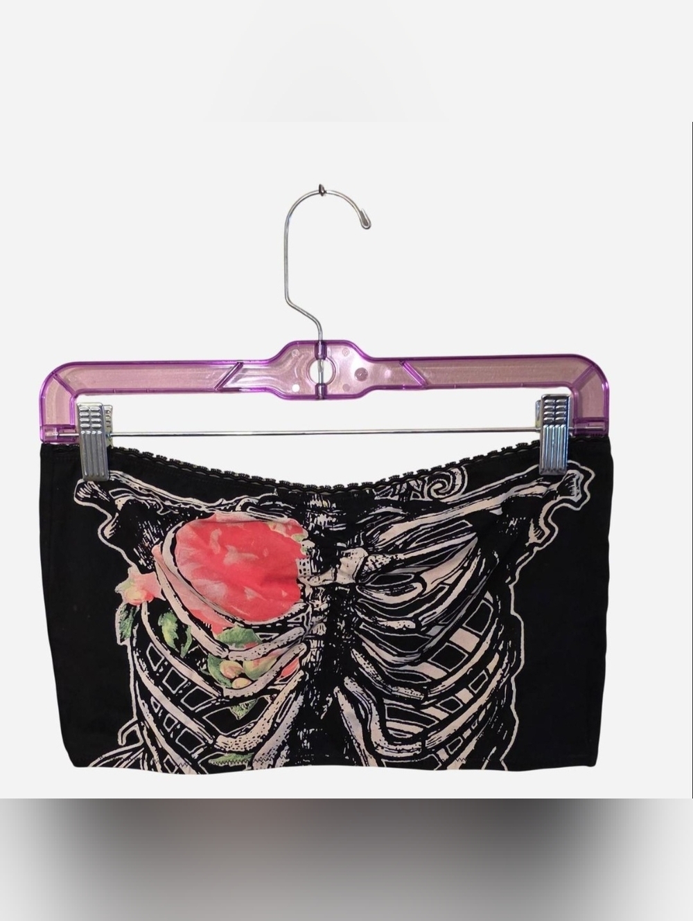 Too Fast Bandeau Top/Bralette w/Floral Skeleton Print Ribcage RARE Anatomical